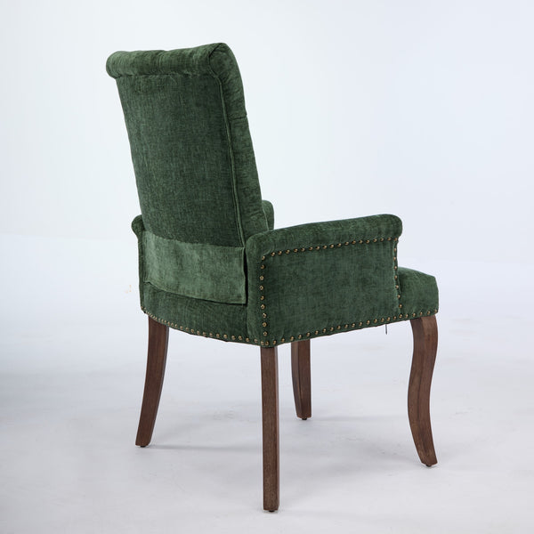 English Elm Upholstered Chenille Accent Dining Chair with Tufted Diamond Back, Curved Solid Wood Legs, Comfortable Support Olive Green W1143P346929