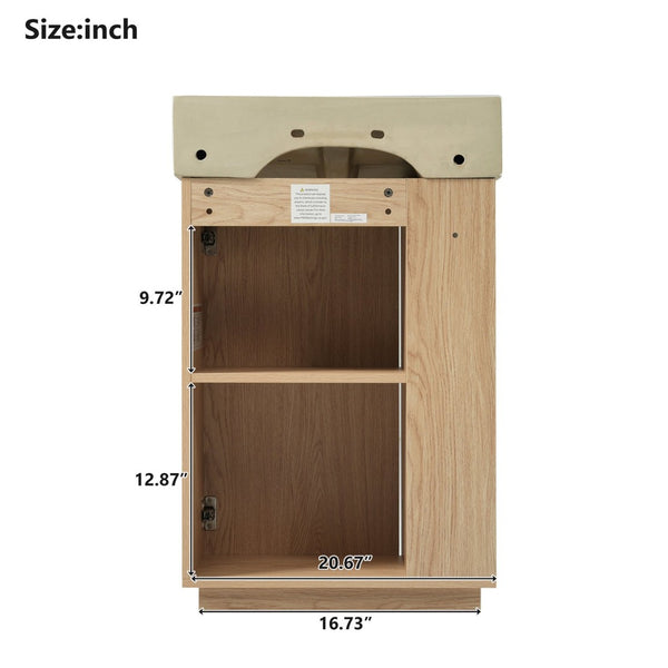 English Elm [video]21.6" Freestanding Bathroom Vanity Ceramic Sink Wavy Door Mdf Cabinet Small Bath Wood N729P285504N
