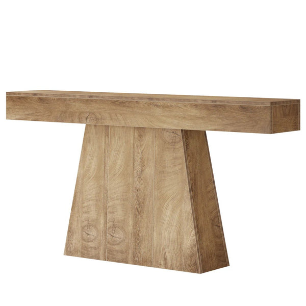 English Elm Sleek Wood Grain Console Table Geometric Base Slim Entryway Sofa Foyer Accent T3971P461133