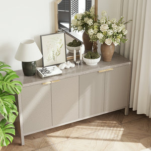 English Elm Sideboard Champagne 59" Modern Wood Buffet Cabinet with 4 Doors, Adjustable Shelves, 220lb Top Capacity W757P203146