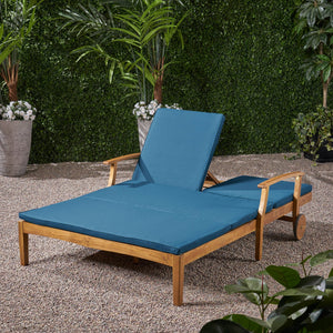 English Elm Christopher Knight Home® - Perla Double Chaise Lounge - Stylish Acacia Wood Seating With Plush Cushions For Ultimate Comfort 63357.00BLU