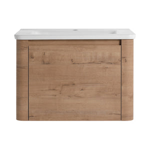 English Elm 52'' Wall-Mounted Vanity with White Ceramic Sink, Soft-Close Door, Plywood Shelves & Rounded Edges Imitative Oak W999S00431