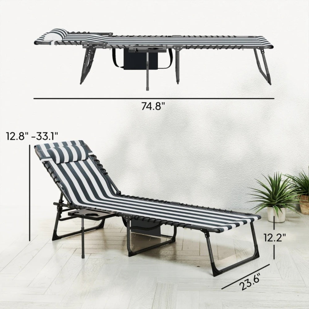 English Elm 2 Mesh Reclining Outdoor Chaise Loungers Foldable Steel Frame Pool Beach Set Gray,White+Blue T3971P467268