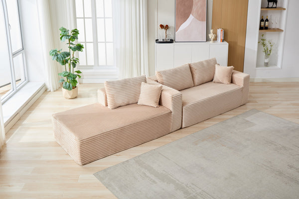 English Elm Compression Modular L-Shaped Sectional Couch With Cozy Chaise – Stylish Beige Corduroy Sofa For All Spaces W3723S00002