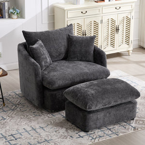 English Elm 360° 360 Swivel Oversized Chenille Armchair with Pocket Spring Seat and Three Throw Pillows Dark Grey W1361S00092