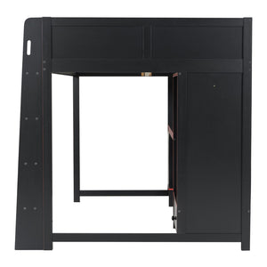 English Elm Wood Full Size Gaming Loft Bed With Desk, Wardrobe, Led Lighting, And Storage Drawer, Black Finish N7090004011B-GIGA