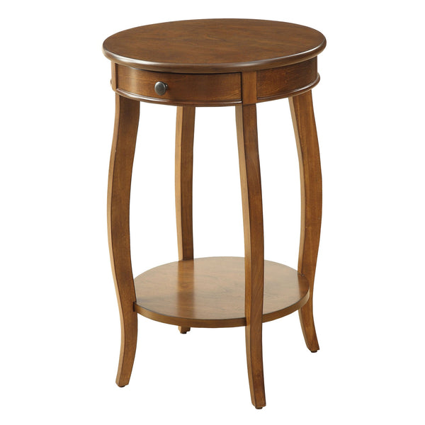 English Elm Walnut Round End Table with Drawer & Shelf, Solid Wood Cabriole Legs, Elegant Storage Accent (97) B062P181371