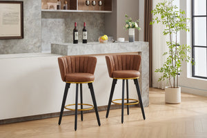 English Elm Counter Mid-Century Swivel Bar Stools Set of 2 — 360° Upholstered Seats, Metal Legs, Padded Comfort, Gold Accents Brown W2725P252440