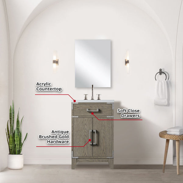 English Elm Grey Oak Single-Sink Vanity Set With Acrylic Countertop, Mirror & Faucet For Compact Spaces B2731S01999