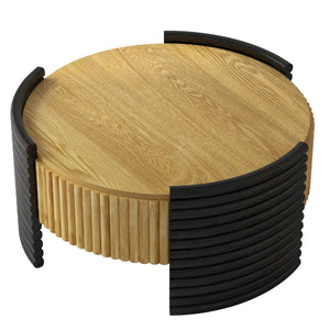 English Elm 31.50" Round Flip-top Storage Coffee Table Fluted Mdf Base for Modern Living Rooms Wood W757P383553