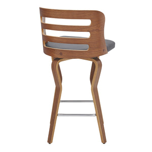 English Elm Lusera 26" Swivel Bar Stool In Gray Faux Leather & Walnut Wood - Mid-Century Comfort & Style B2736P268576