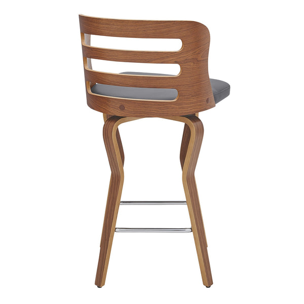 English Elm Lusera 26" Swivel Bar Stool In Gray Faux Leather & Walnut Wood - Mid-Century Comfort & Style B2736P268576
