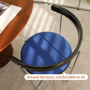 English Elm Folding mid-century modern cantilever dining chair with chrome frame, wooden back and upholstered seat Blue W2105P250641