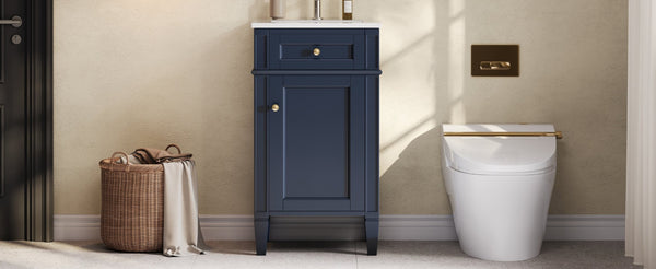 English Elm 18-inch French Style Freestanding Bathroom Vanity with Ceramic Sink Soft Close Storage Blue N710P411340C
