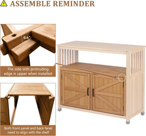 English Elm Wooden Solid Bar Height Buffet Cabinet with Slatted Panels for Patio or Dining Room W2640P330336