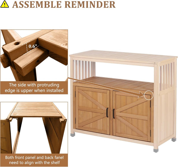 English Elm Wooden Solid Bar Height Buffet Cabinet with Slatted Panels for Patio or Dining Room W2640P330336