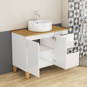 English Elm 36-inch Glossy White Bathroom Vanity with Ceramic Sink Soft Close Drawers Minimalist W3151S00071