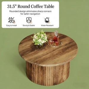 English Elm Stylish Round Coffee Table with Engineered Wood Top and Open Metal Base for Living Rooms T3971P459887