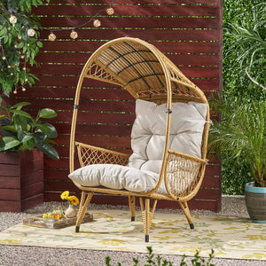English Elm Christopher Knight Home® - MALIA Wicker Standing Basket Chair with Water-Resistant Cushion, Iron Frame, Handcrafted Outdoor Cozy Retreat Brown+Beige 68018.00LBGE