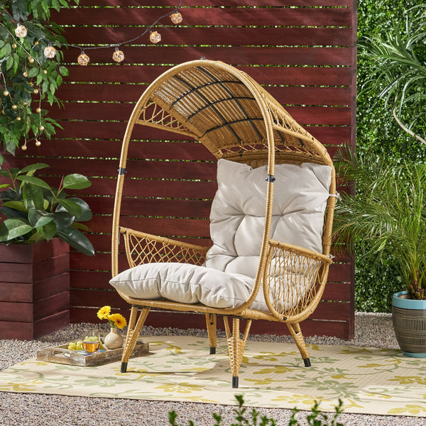 English Elm Christopher Knight Home® - MALIA Wicker Standing Basket Chair with Water-Resistant Cushion, Iron Frame, Handcrafted Outdoor Cozy Retreat Brown+Beige 68018.00LBGE