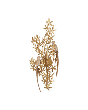 Currey & Company Aviary Gold Wall Sconce: Elegant Biophilic Design With Floral Motifs & Dimmable Single Bulb Ambiance Gold Wrought Iron ,Composite 5000-0282-currey-company