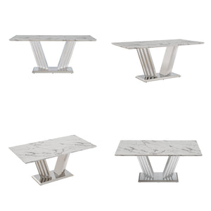 English Elm Marble Dining Table For 6-8, Modern Rectangular Faux Marble Top With Polished Stainless Steel Base W3456S00046