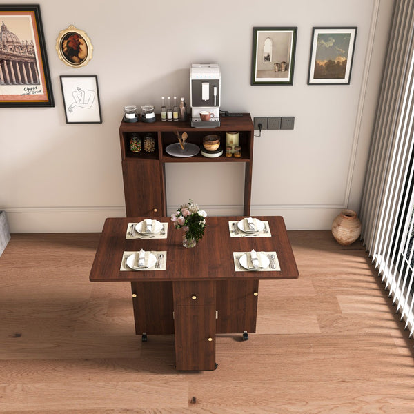English Elm Multifunctional Eco Folding Dining Table with Wall Sideboard, Built-In Sockets & Hidden Storage for Small Spaces W2700P272128