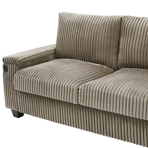 English Elm 4-seater Corduroy Sofa with USB Ports, Flip-Top Cup Holders, Hidden Arm Storage & Ultra-Deep Seats Brown N719S001990D