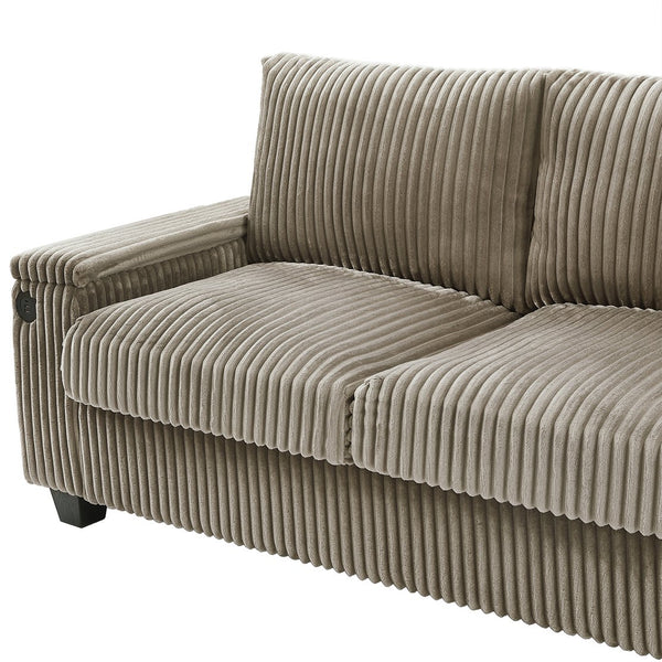 English Elm 4-seater Corduroy Sofa with USB Ports, Flip-Top Cup Holders, Hidden Arm Storage & Ultra-Deep Seats Brown N719S001990D