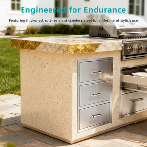 English Elm Outdoor Stainless Steel Triple Drawer Unit for Bbq Islands with Paper Towel Dispenser W5006P397554