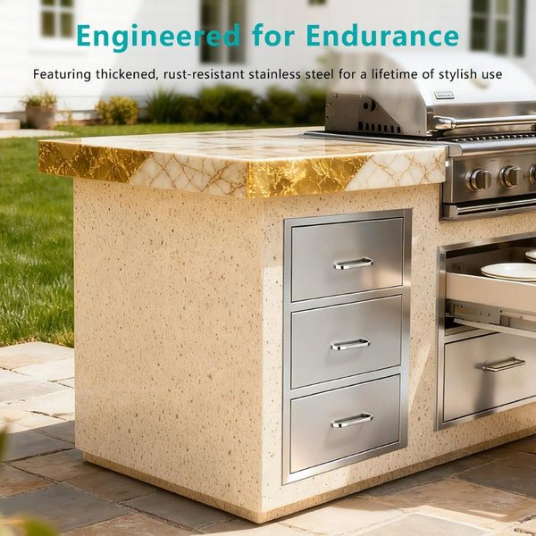 English Elm Outdoor Stainless Steel Triple Drawer Unit for Bbq Islands with Paper Towel Dispenser W5006P397554