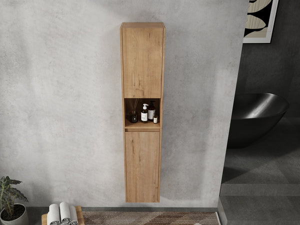 English Elm 12" Bathroom Side Cabinet - Modern Float Mount, Soft Close Doors & Reversible Design For Space-Saving W999S00375