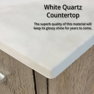 English Elm Rustic Acacia Double Bath Vanity 72" W With White Quartz Top, Ample Storage & Soft-Close Features B2731P259638-GIGA