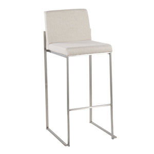 English Elm Fuji High Back Barstools - Set Of 2 In Stainless Steel & Beige Fabric For Modern Comfort & Style B202P222190