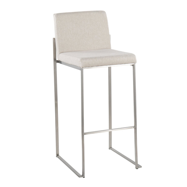 English Elm Fuji High Back Barstools - Set Of 2 In Stainless Steel & Beige Fabric For Modern Comfort & Style B202P222190