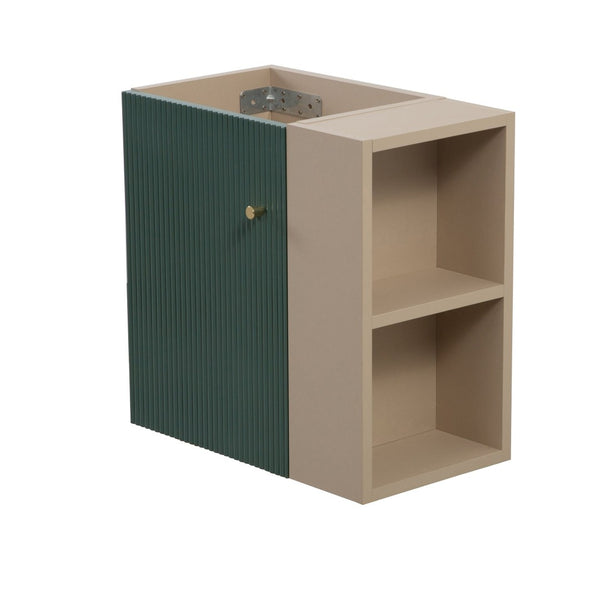 English Elm 21.6" Wall Mounted Sage Green Vanity Base with Open Right Shelf and Gold Hardware W1920P446815