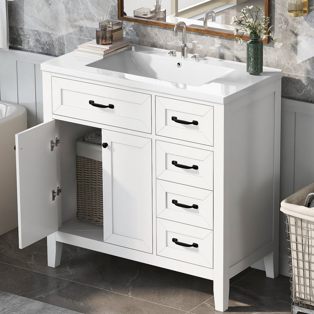 English Elm 36" Elegant Bathroom Vanity With Sink Combo - Modern White Cabinet, Durable Design & Ample Storage N725P246491K