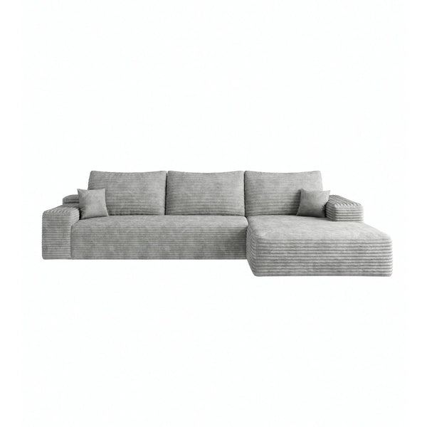 English Elm Y119-L-SLEEPER-GREY Modern Plush Corduroy Left-Arm Sleeper Sofa with Chaise, No Assembly, Cozy Lounge Antique Grey W2824P239946