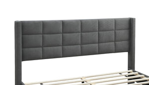 English Elm Elegant Velvet Upholstered Queen Bed with Geometric Stitched Headboard, Platform Design, 12" Height Gray 66 L x 23 W x 9 H B011P238938
