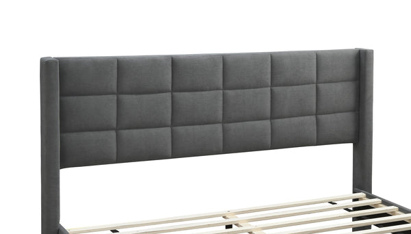 English Elm Elegant Velvet Upholstered Queen Bed with Geometric Stitched Headboard, Platform Design, 12" Height Gray 66 L x 23 W x 9 H B011P238938