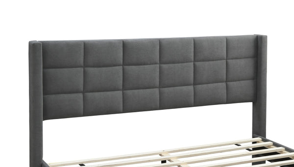 English Elm Modern Diamond Tufted Platform Bed Burlap Upholstered Frame for Loft Bedrooms Gray B011P418599