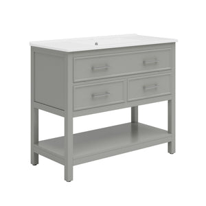 English Elm Christopher Knight Home® - 36" Modern Bathroom Vanity with Ceramic Sink, Tip-Out Tray, Soft-Close Drawers, Open Shelf, Waterproof Surface Gray N817P288908G