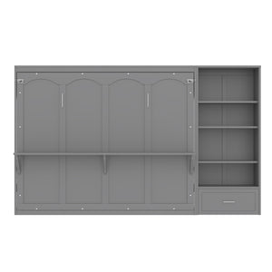English Elm Queen Murphy Bed with Built-In Shelves, Height-Adjustable Storage & Drawer for Small Spaces Gray 71.6 L x 21.5 W x 6.1 H N733S309223E