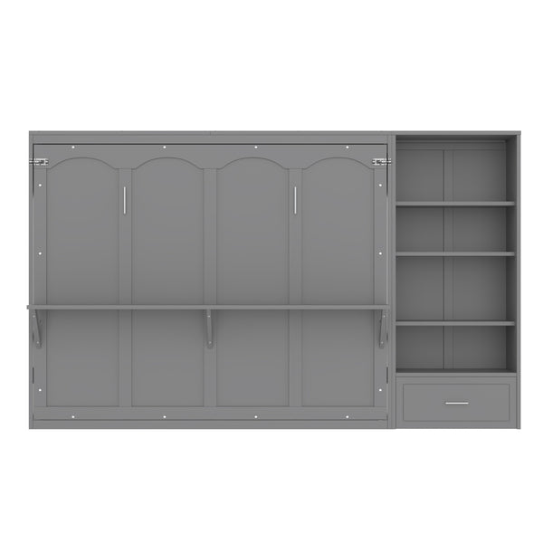 English Elm Queen Murphy Bed with Built-In Shelves, Height-Adjustable Storage & Drawer for Small Spaces Gray 71.6 L x 21.5 W x 6.1 H N733S309223E