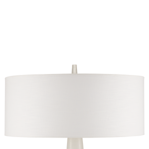 Eleanora Table Lamp - Modern Alabaster Design with Brass Accents, Elegant Off-White Linen Shade