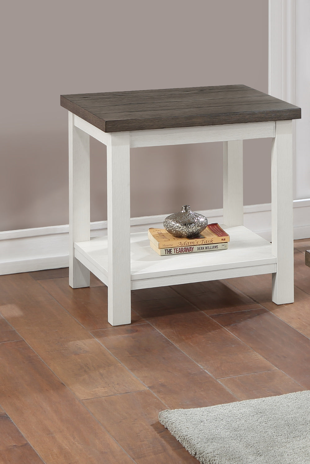 English Elm 1pc Farmhouse Coffee Table with Casters Rustic Rectangular Top 48" x 26" Sturdy Wooden Accent Piece Brown,White 25 L x 25 W x 11 H B011P245454