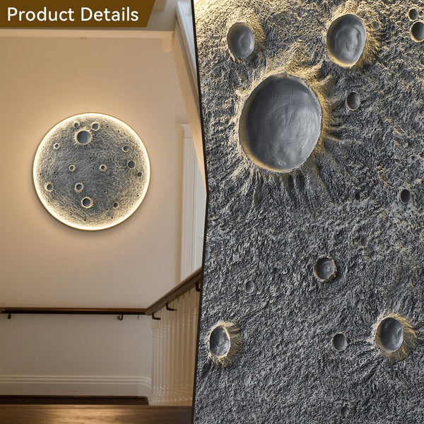 English Elm 48-Inch Resin Moon Wall Light with Remote — 48" Realistic Crater Halo, Dimmable 45W Main & 20W Night W2869P361866