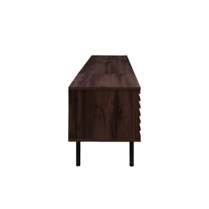 English Elm 78 Inch Walnut Media Console with Slatted Doors Iron Legs and Cable Management N710P373591Q
