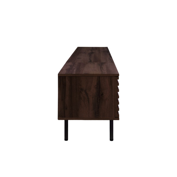 English Elm 78 Inch Walnut Media Console with Slatted Doors Iron Legs and Cable Management N710P373591Q