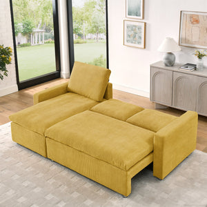 English Elm L L Shaped Convertible Sleeper Sofa Bed with Reversible Chaise, Pull-Out Bed, Hidden Storage Covers Yellow W1117S00115